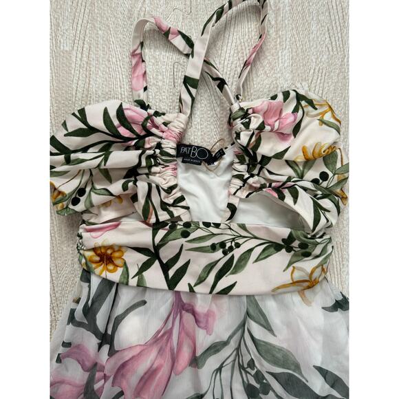 PatBo Jasmine Cutout Mini Dress Sexy Honeymoon Floral Ruffle Criss Cross Large - Picture 8 of 16